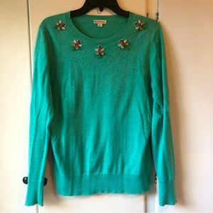 Merona seafoam green sweater with opalescent beaded collar, size Medium